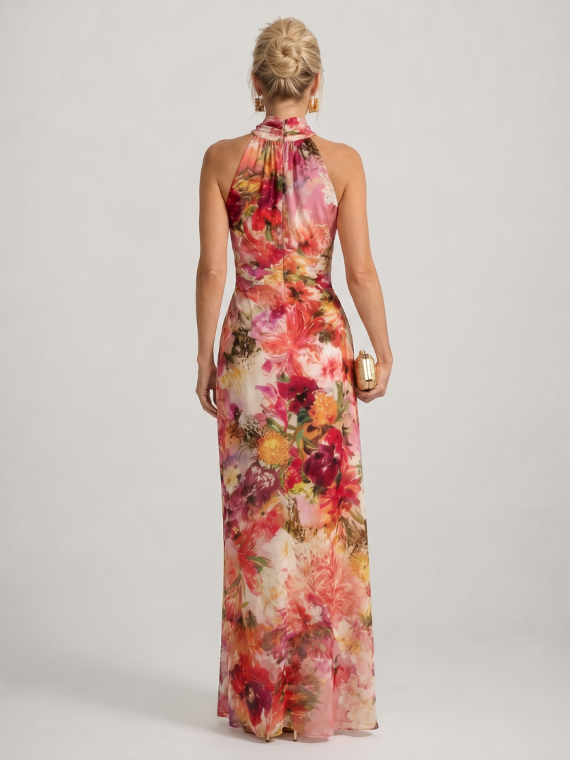 Elisabetta | Halter Neck Blumenmuster Maxi-Kleid