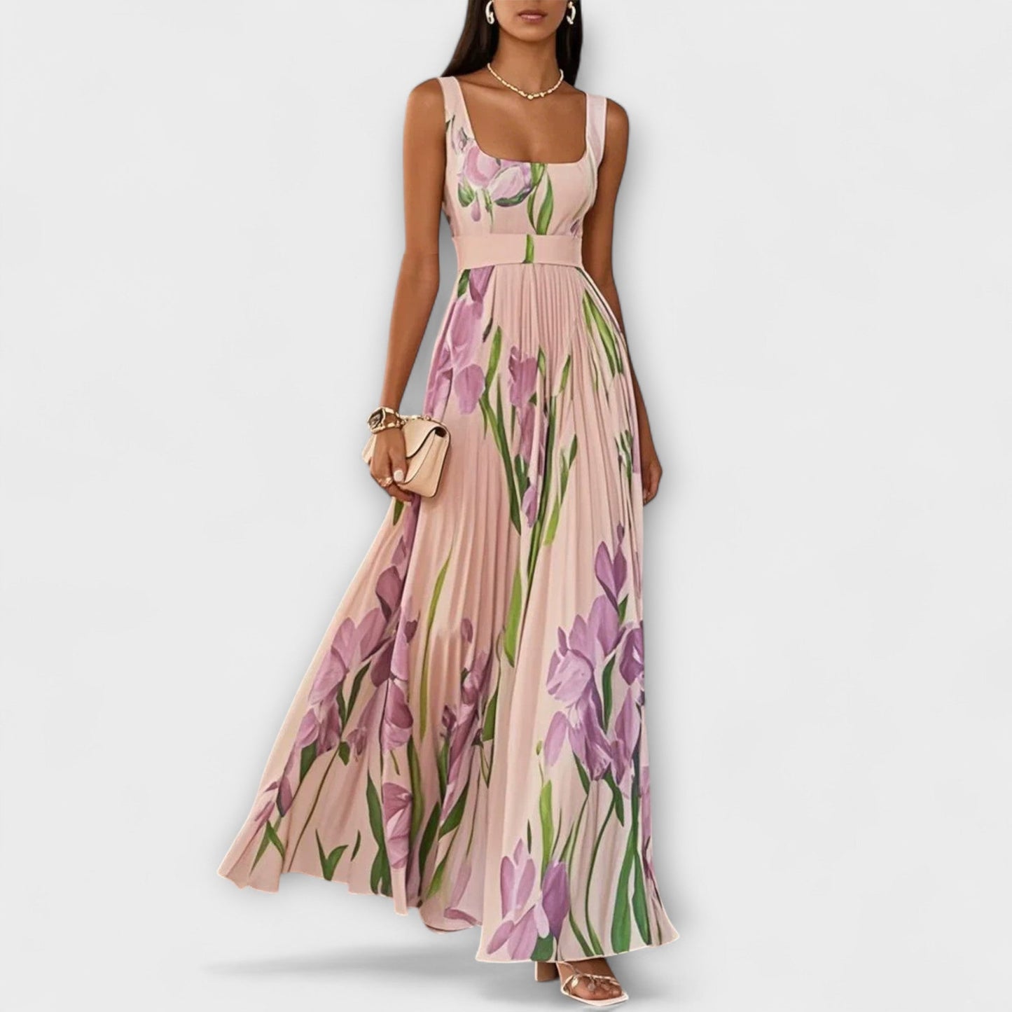 Gefaltetes florales Chiffon Maxikleid