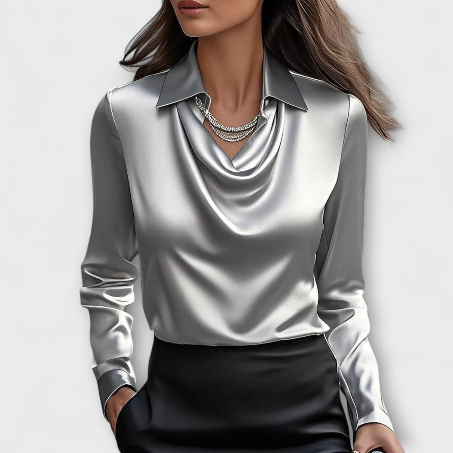 Meli - Glänzende Bluse mit gerafftem Kragen