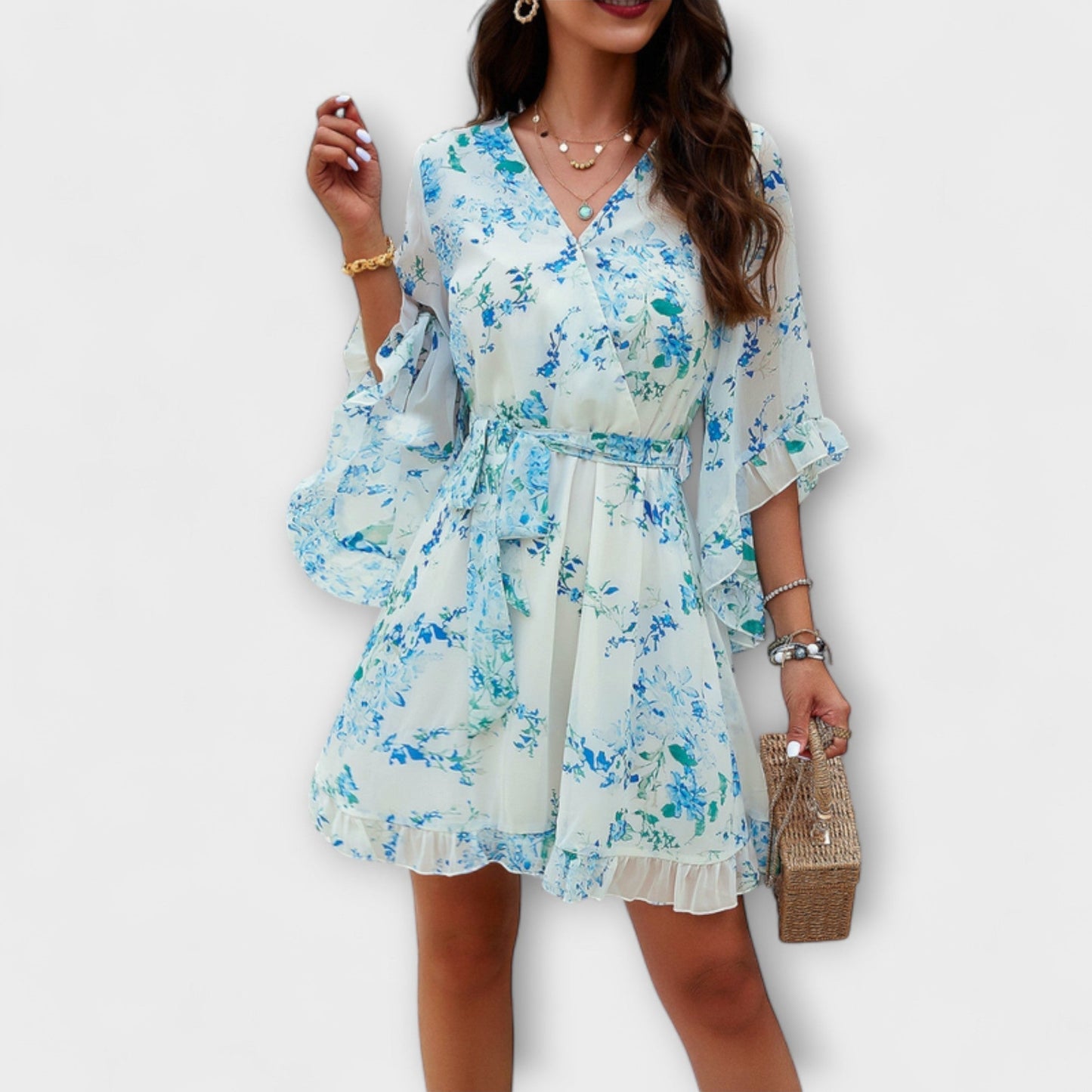 Lina - Damen Midi Kleid mit Blumenmuster