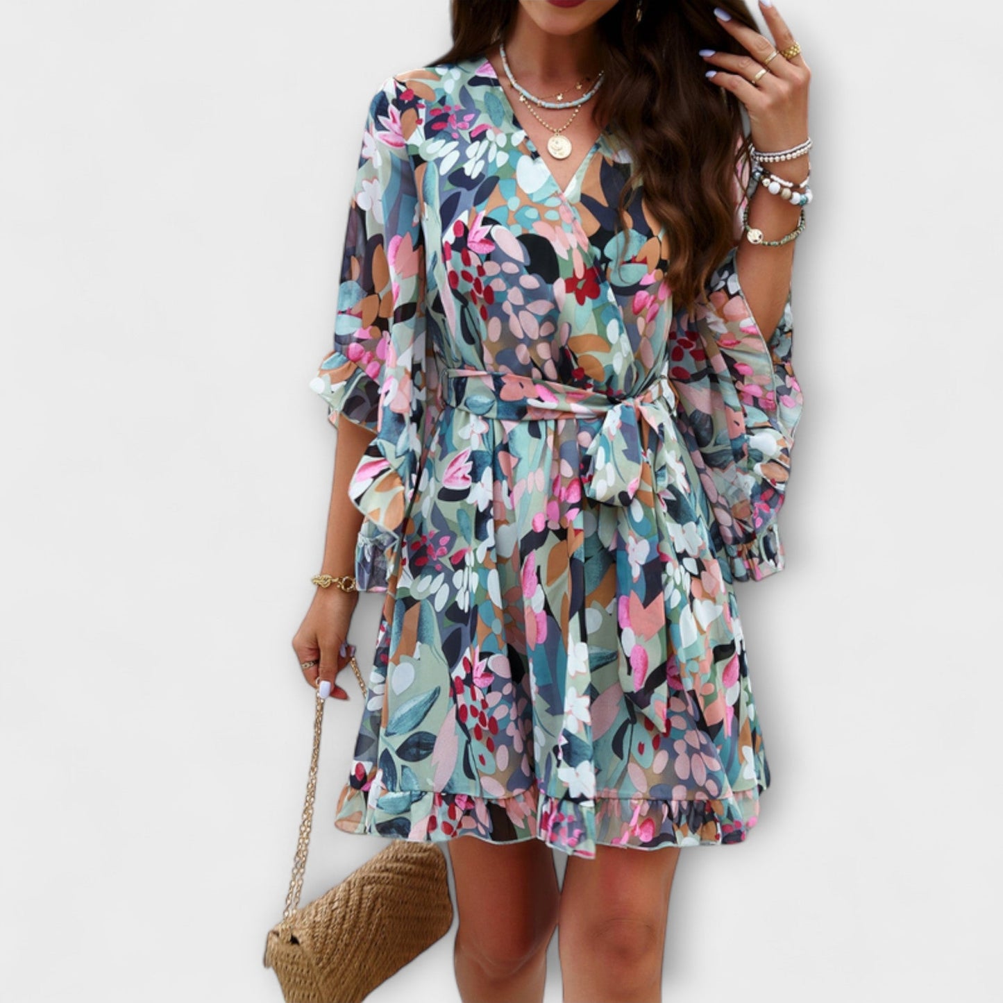 Lina - Damen Midi Kleid mit Blumenmuster