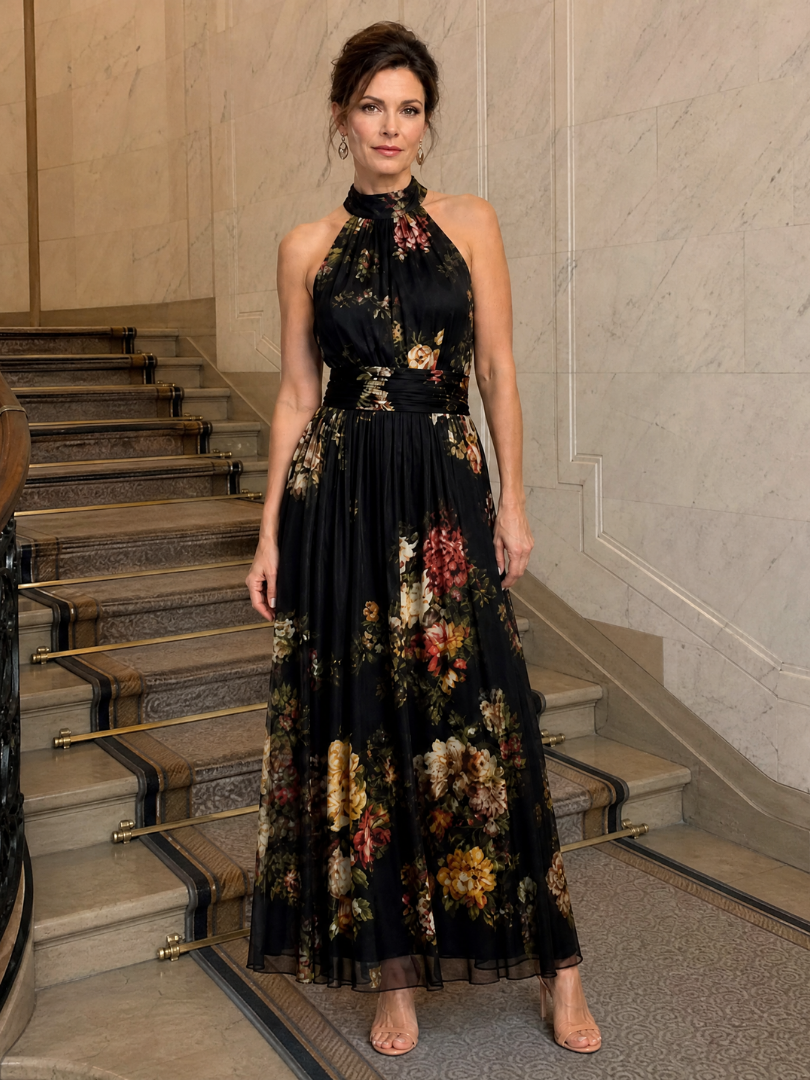 Sior | Florales Halter-Neck Midi-Kleid