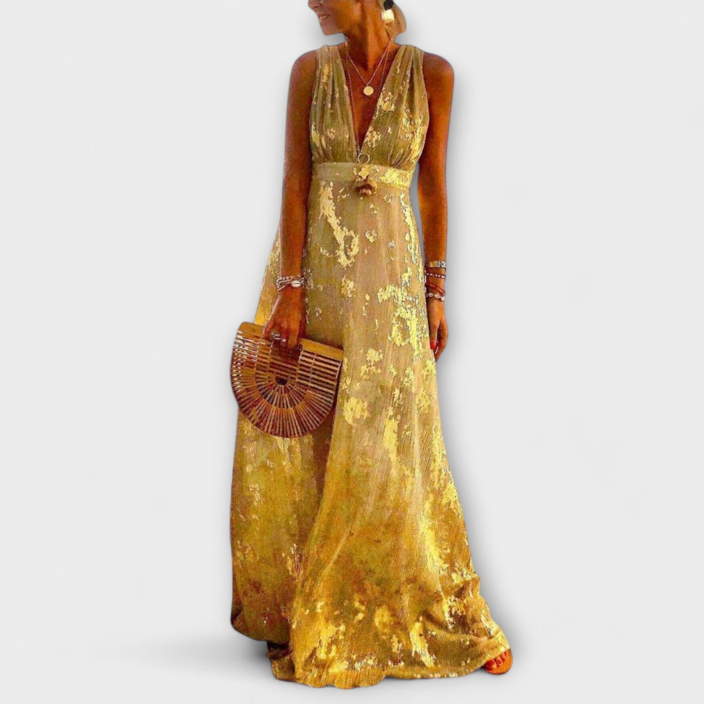 Fliessendes Kleid mit V-Ausschnitt und Pailletten-Details