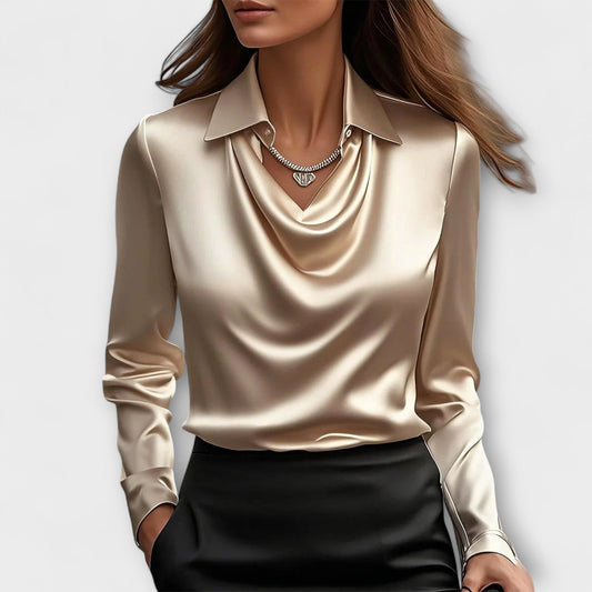 Meli - Glänzende Bluse mit gerafftem Kragen