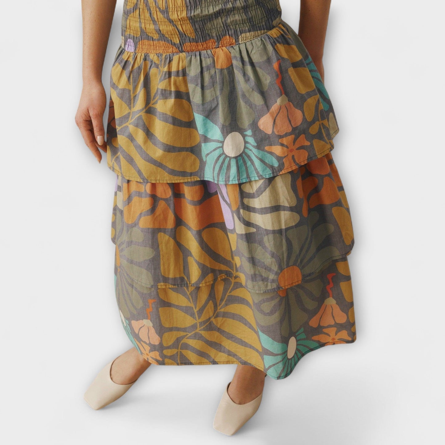 Mehrfarbiges Botanisches Midi Kleid