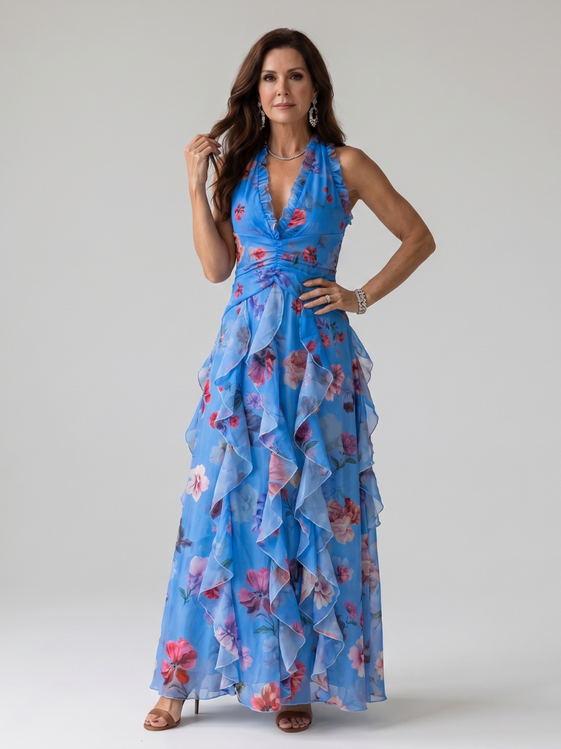 Nori | Halterneck Rüschentop Floral Maxikleid
