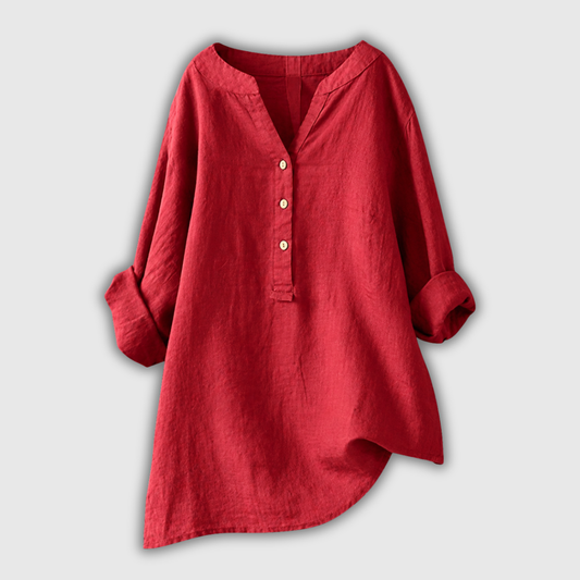 Rosmarie™ | Leinenbluse mit V-Ausschnitt und Knopfleiste