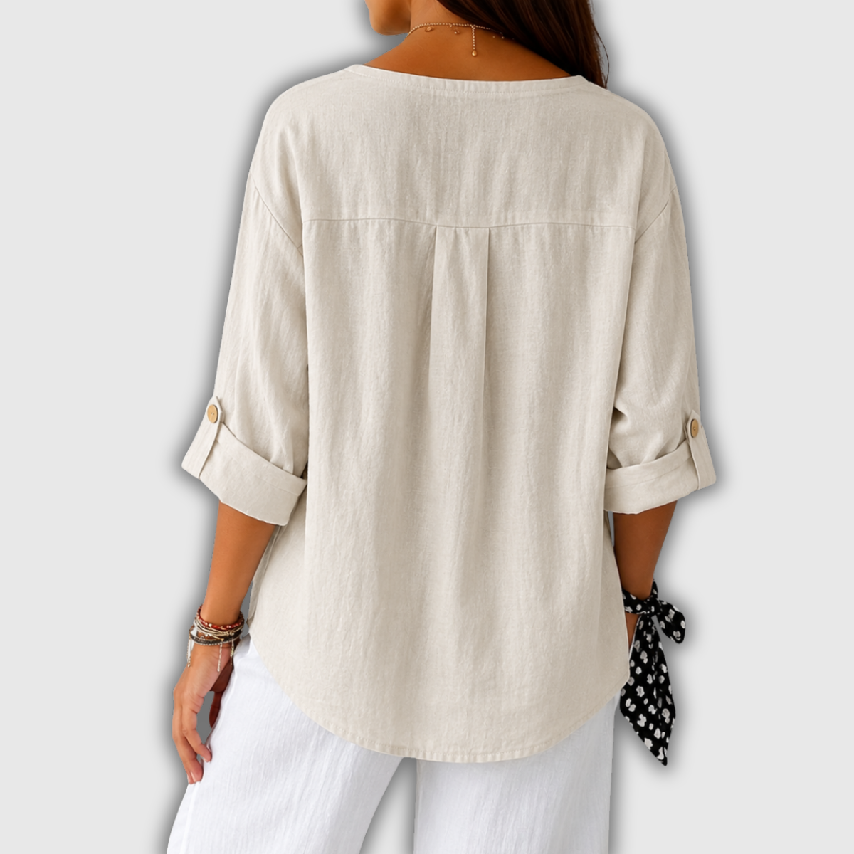Regula™ | Leinenbluse mit V-Ausschnitt und Knopf