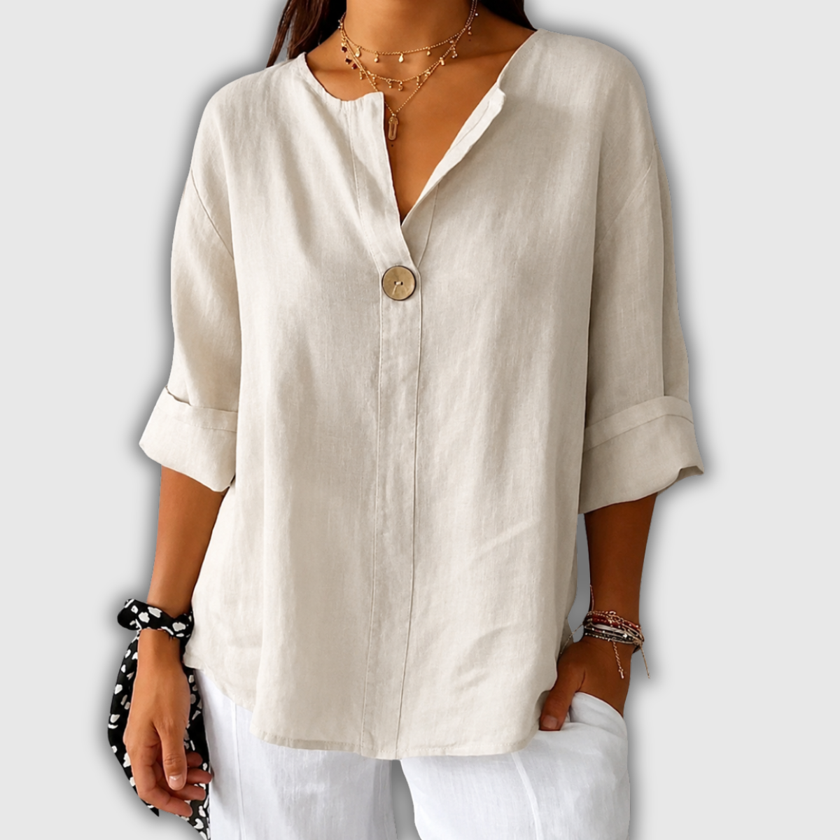 Regula™ | Leinenbluse mit V-Ausschnitt und Knopf