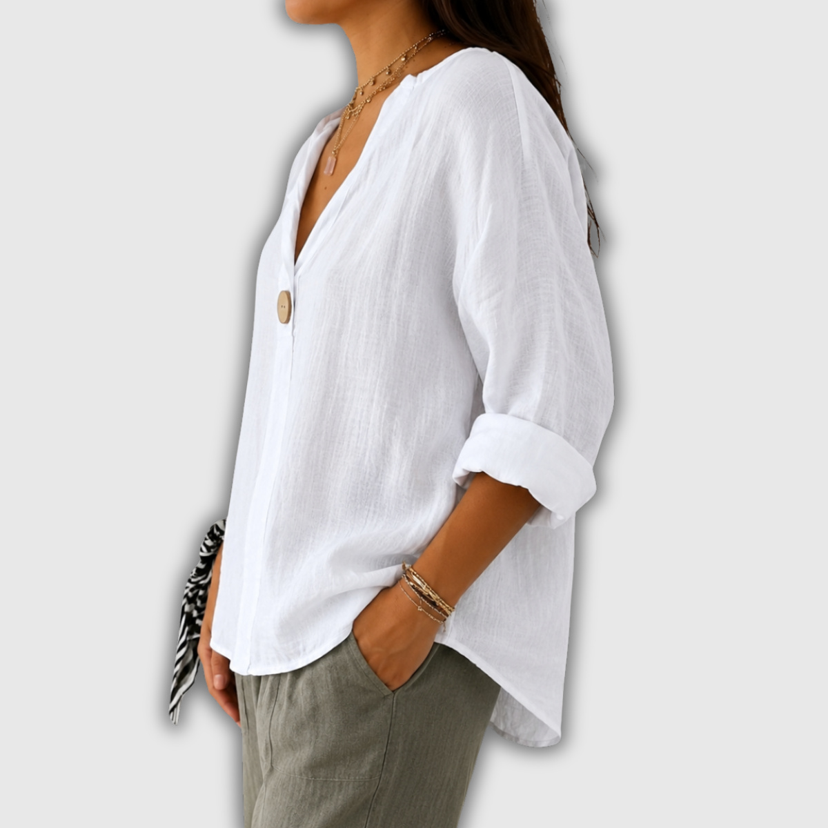 Regula™ | Leinenbluse mit V-Ausschnitt und Knopf