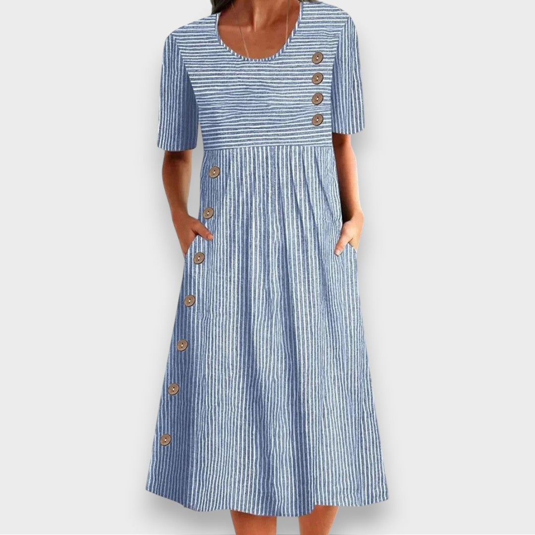 Cecily | Gestreiftes Midi-Kleid mit Knopfdetails und Taschen