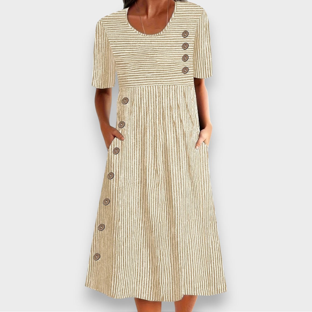 Cecily | Gestreiftes Midi-Kleid mit Knopfdetails und Taschen