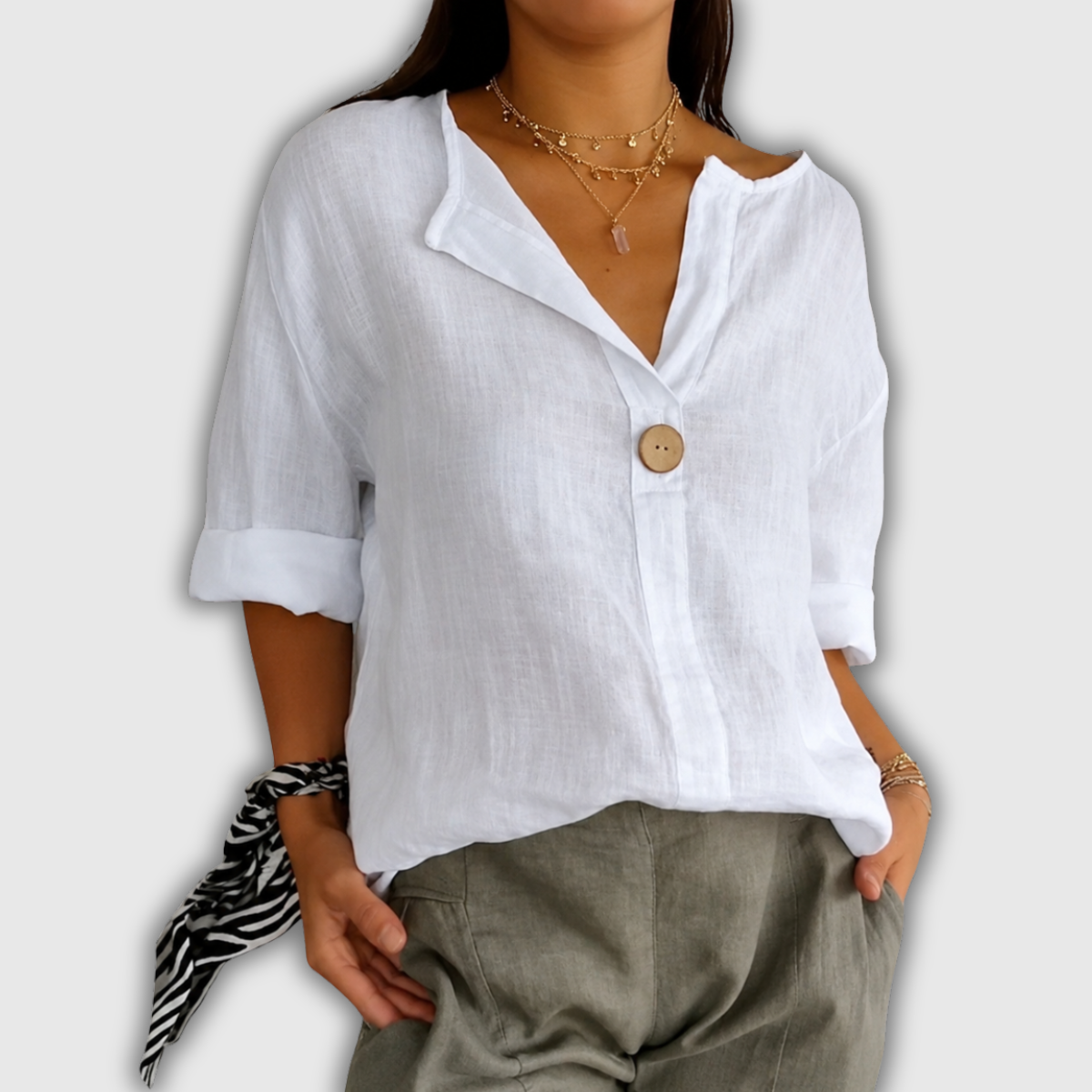 Regula™ | Leinenbluse mit V-Ausschnitt und Knopf