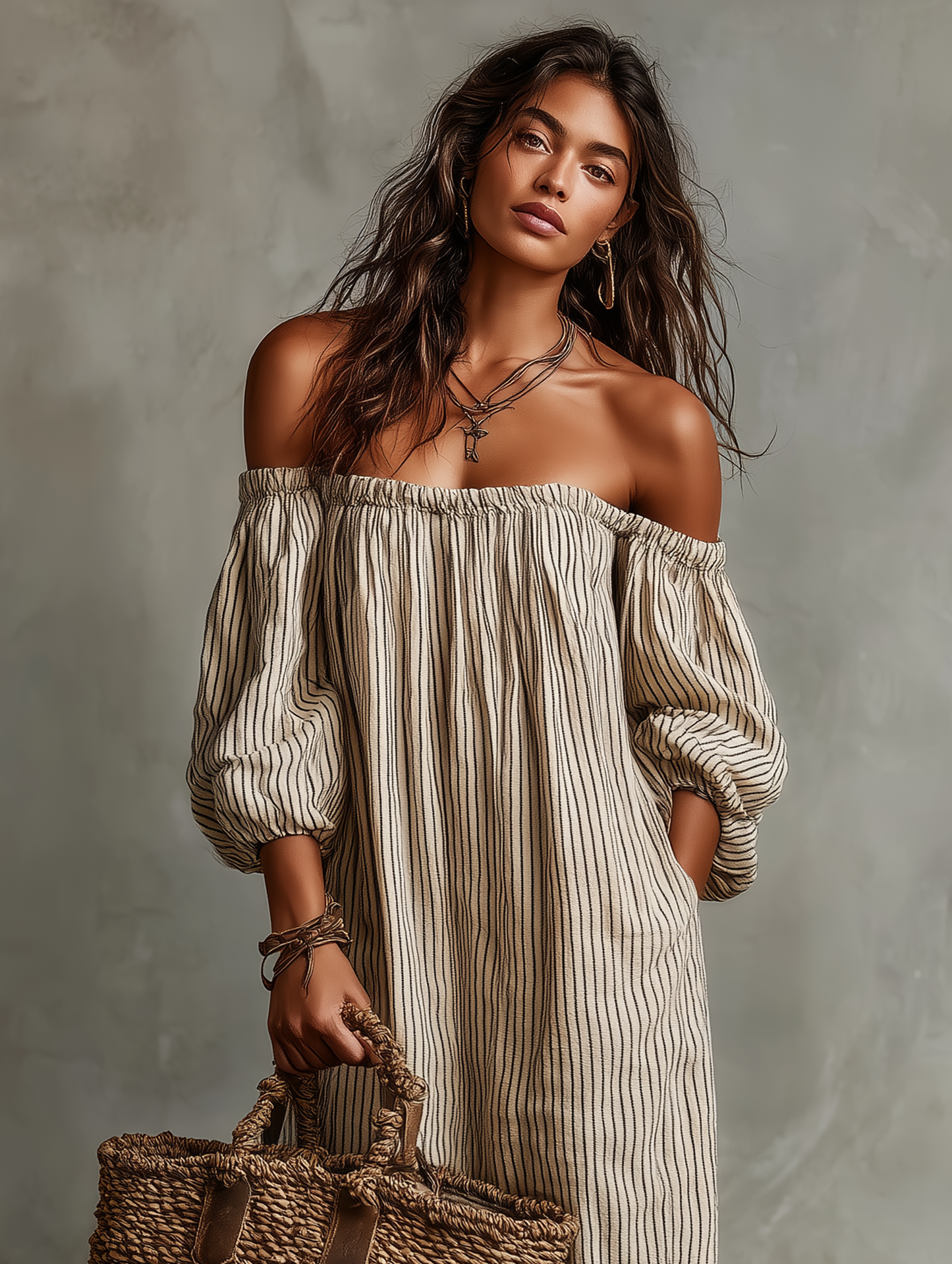 Carmen | Lange Robe mit Off-the-Shoulder-Ausschnitt