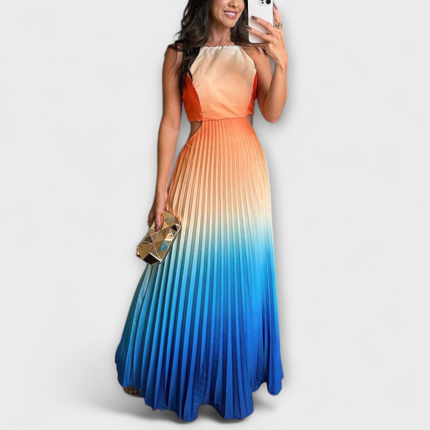 Haven - Schickes Rückfreies Krawatten-Gradient Faltenmaxikleid