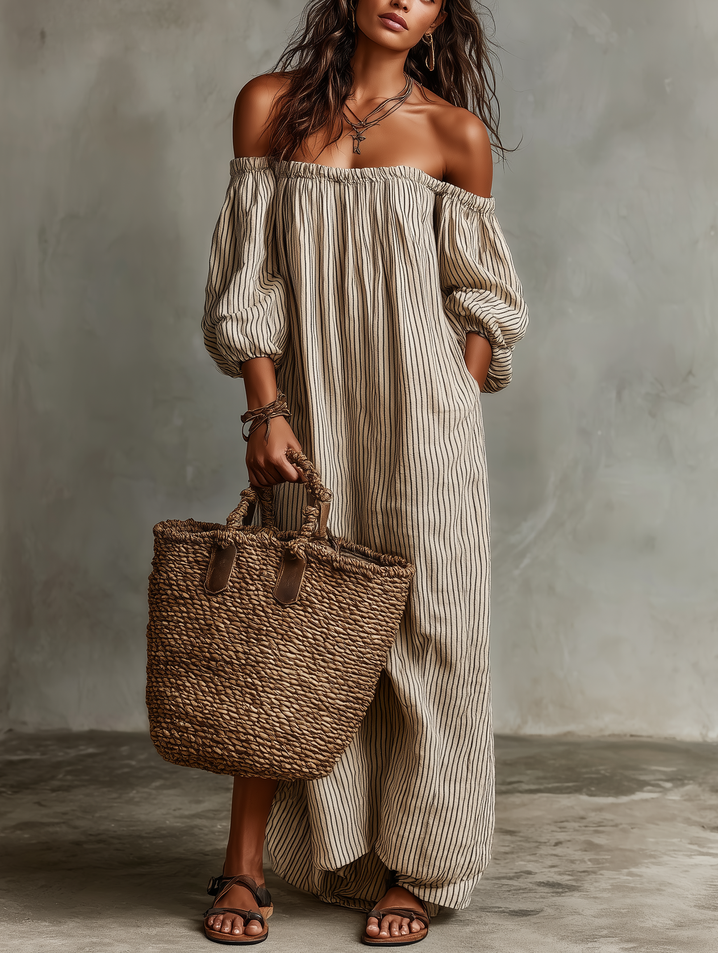 Carmen | Lange Robe mit Off-the-Shoulder-Ausschnitt