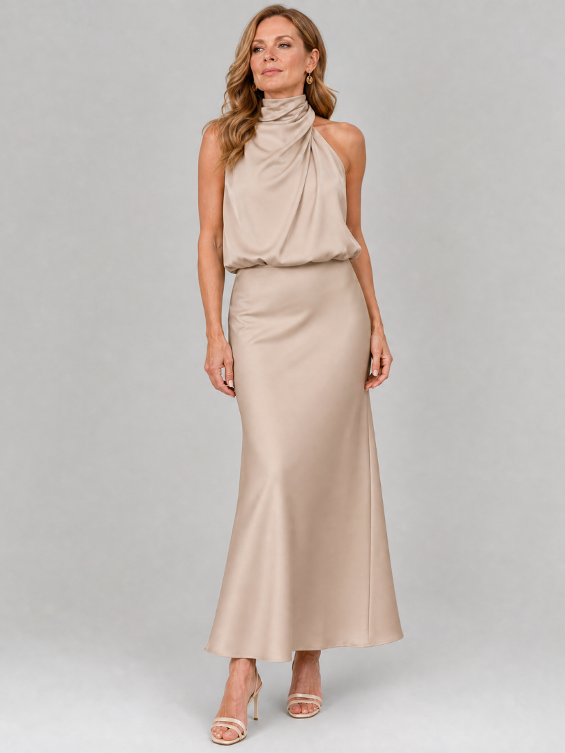 Nopal | Ärmelloses Midi-Kleid mit drapiertem Hals