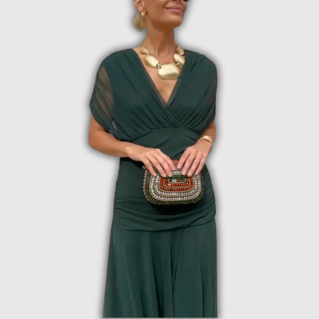 Florendra | Langes florales V-Ausschnittkleid