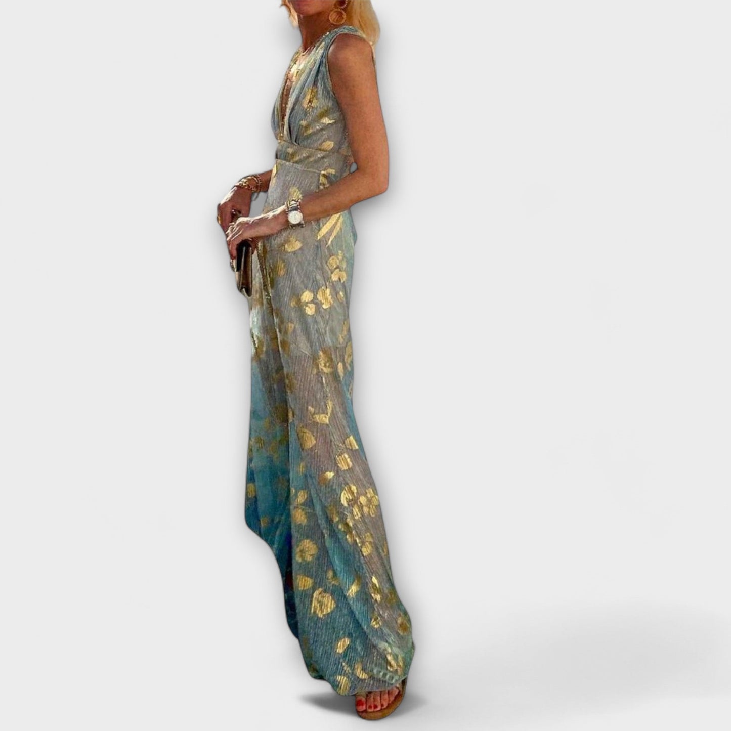 Fliessendes Kleid mit V-Ausschnitt und Pailletten-Details
