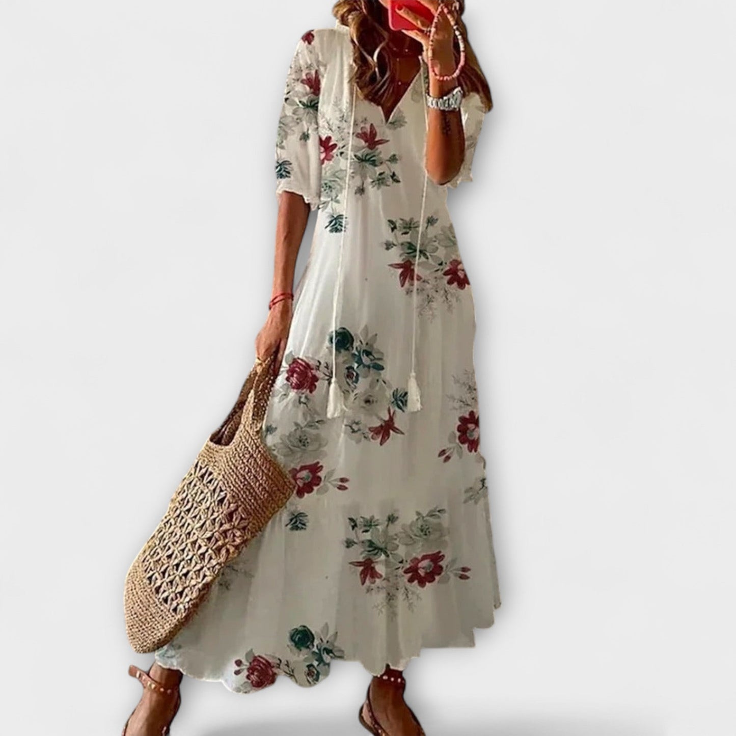 Anna – Damen Bohemian Sommerkleid mit Fliessender Silhouette