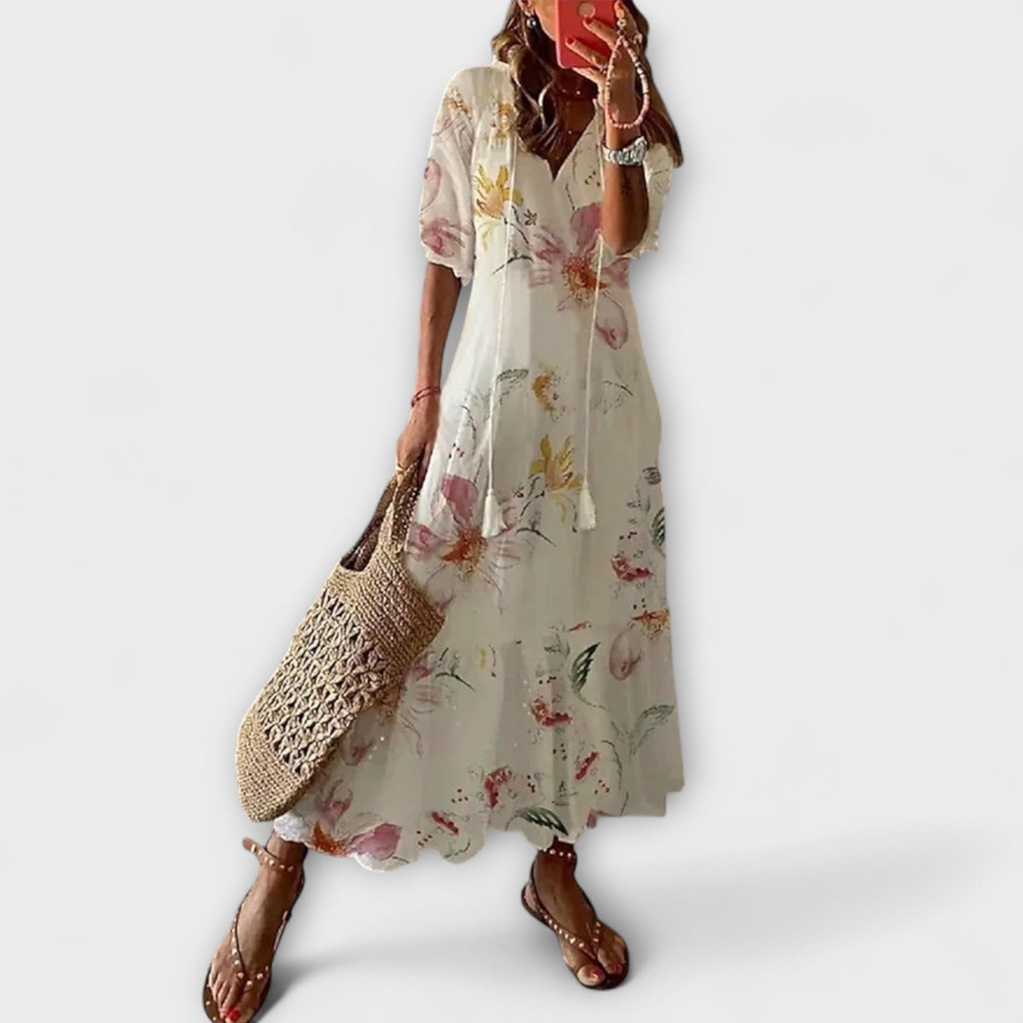 Anna – Damen Bohemian Sommerkleid mit Fliessender Silhouette