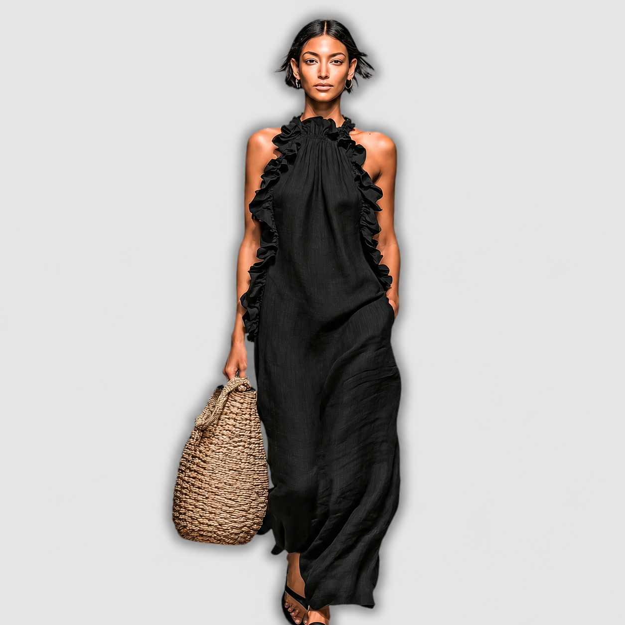 Helene | Ärmelloses Leinen-Maxikleid mit Rüschen