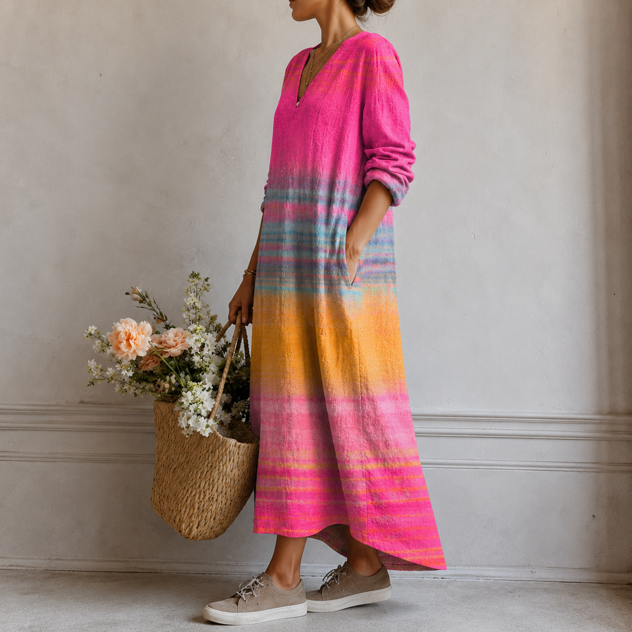 Bärbel™ | Elegantes Boho-Kleid mit Regenbogen-Streifen