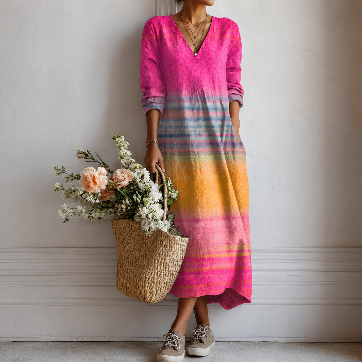 Bärbel™ | Elegantes Boho-Kleid mit Regenbogen-Streifen