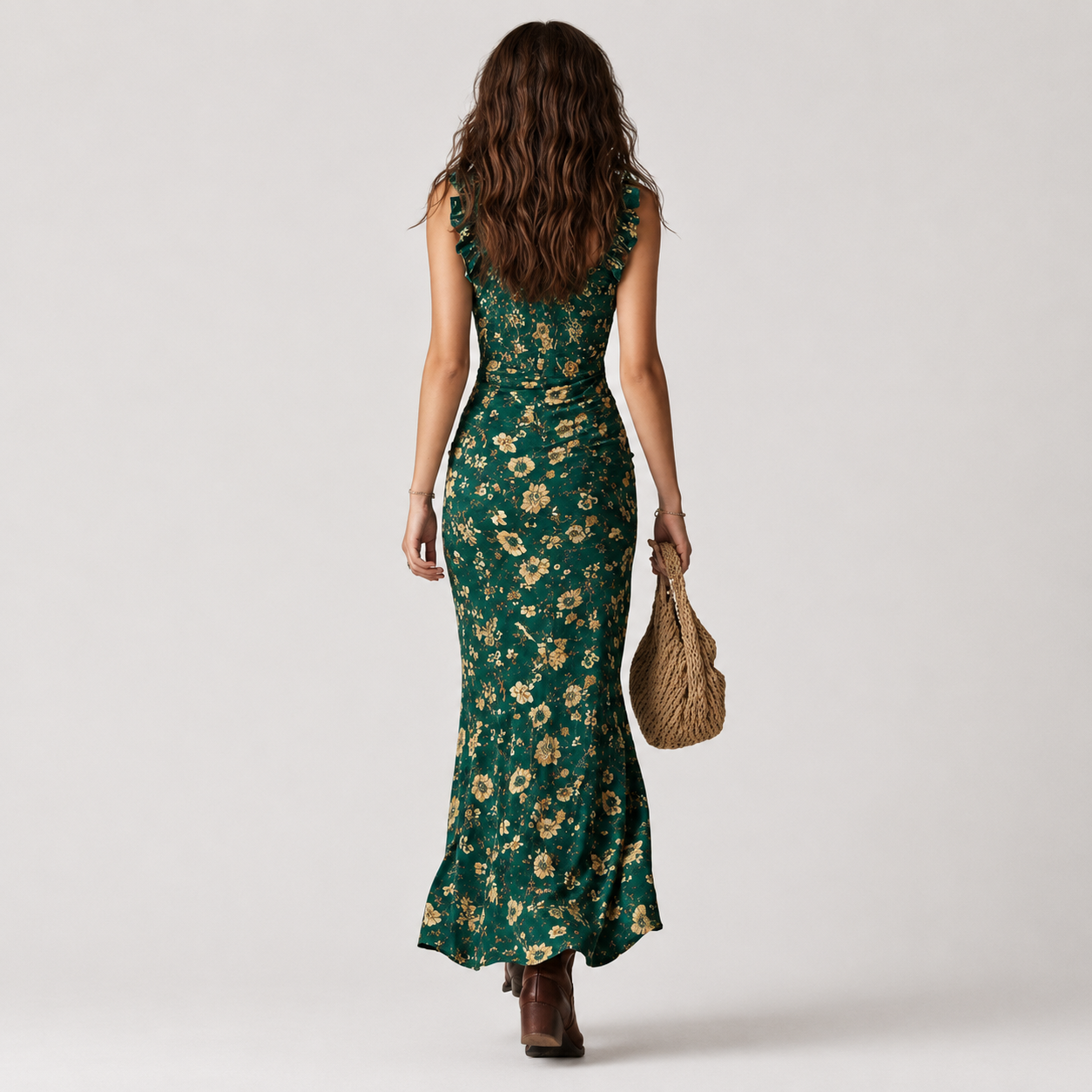 CALLA | BOHEMISCH GRÜN BEDRUCKTES MAXIKLEID