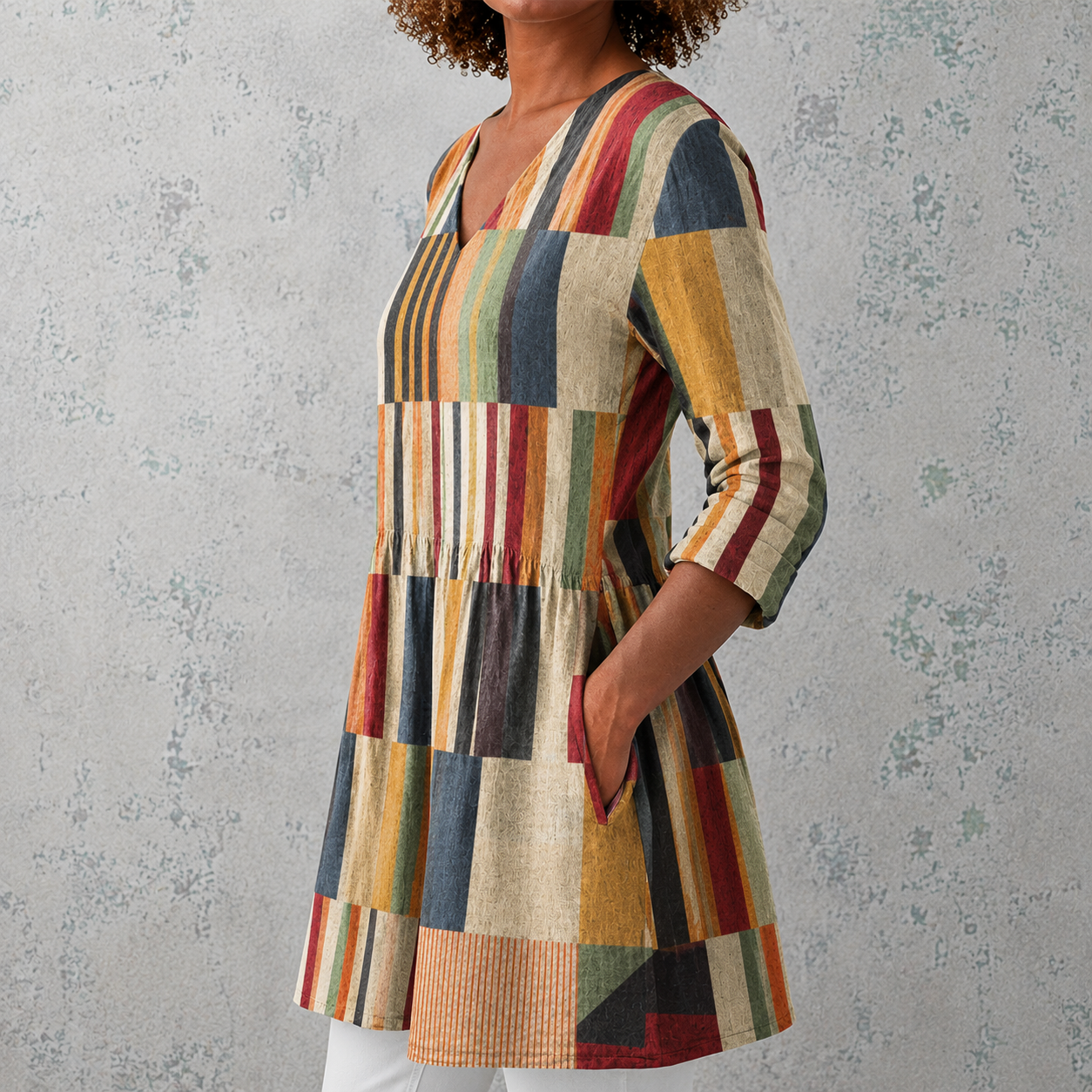 Chloé | Lange Bluse aus Leinen mit mehrfarbigen Streifen