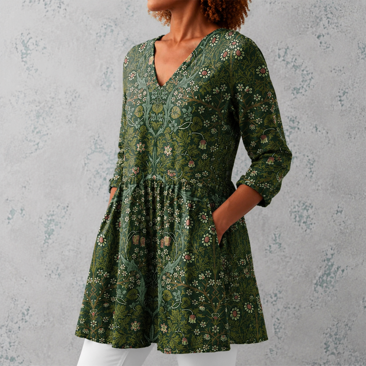 Julie | Lange Bluse aus Leinen mit botanischem Wandteppich-Muster