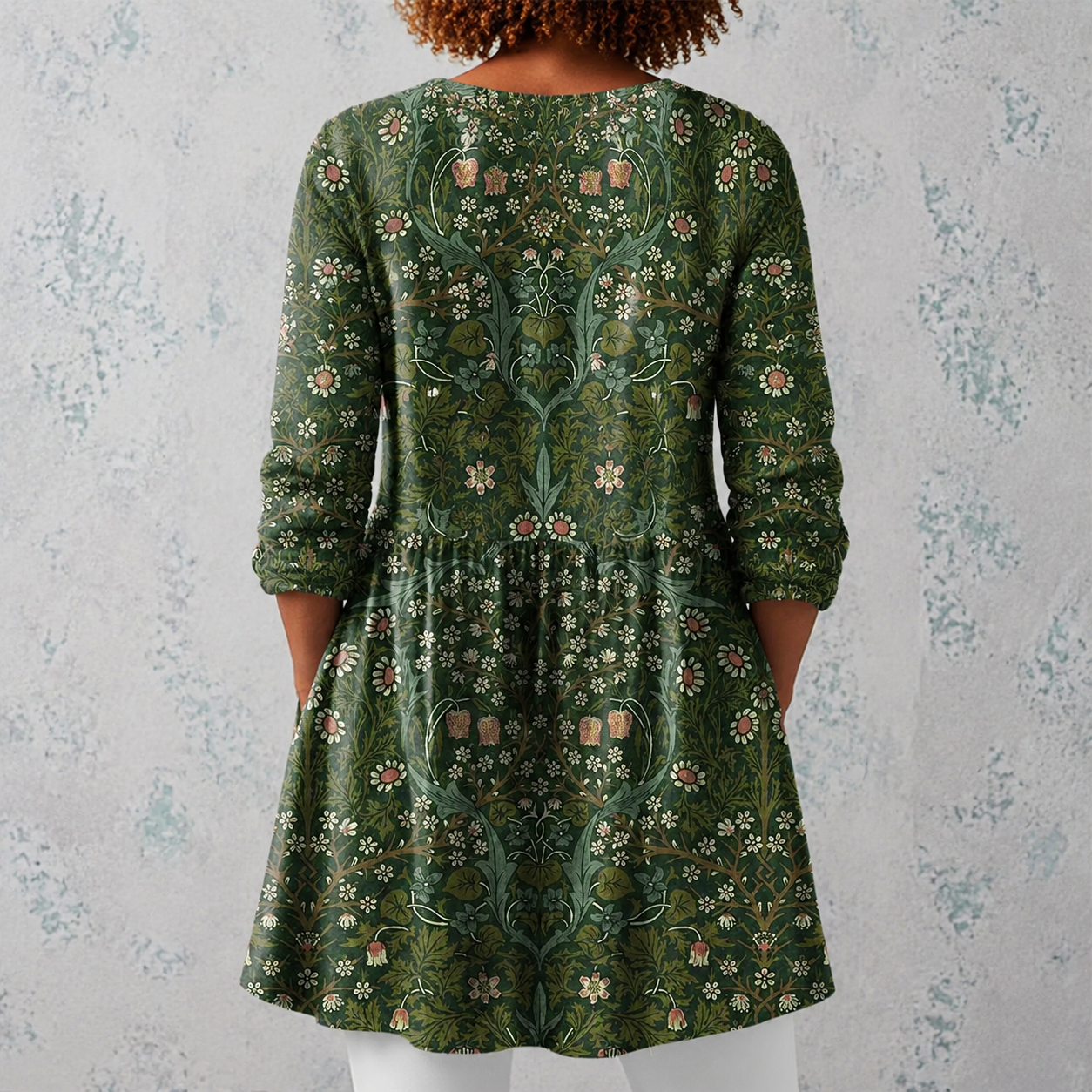 Julie | Lange Bluse aus Leinen mit botanischem Wandteppich-Muster