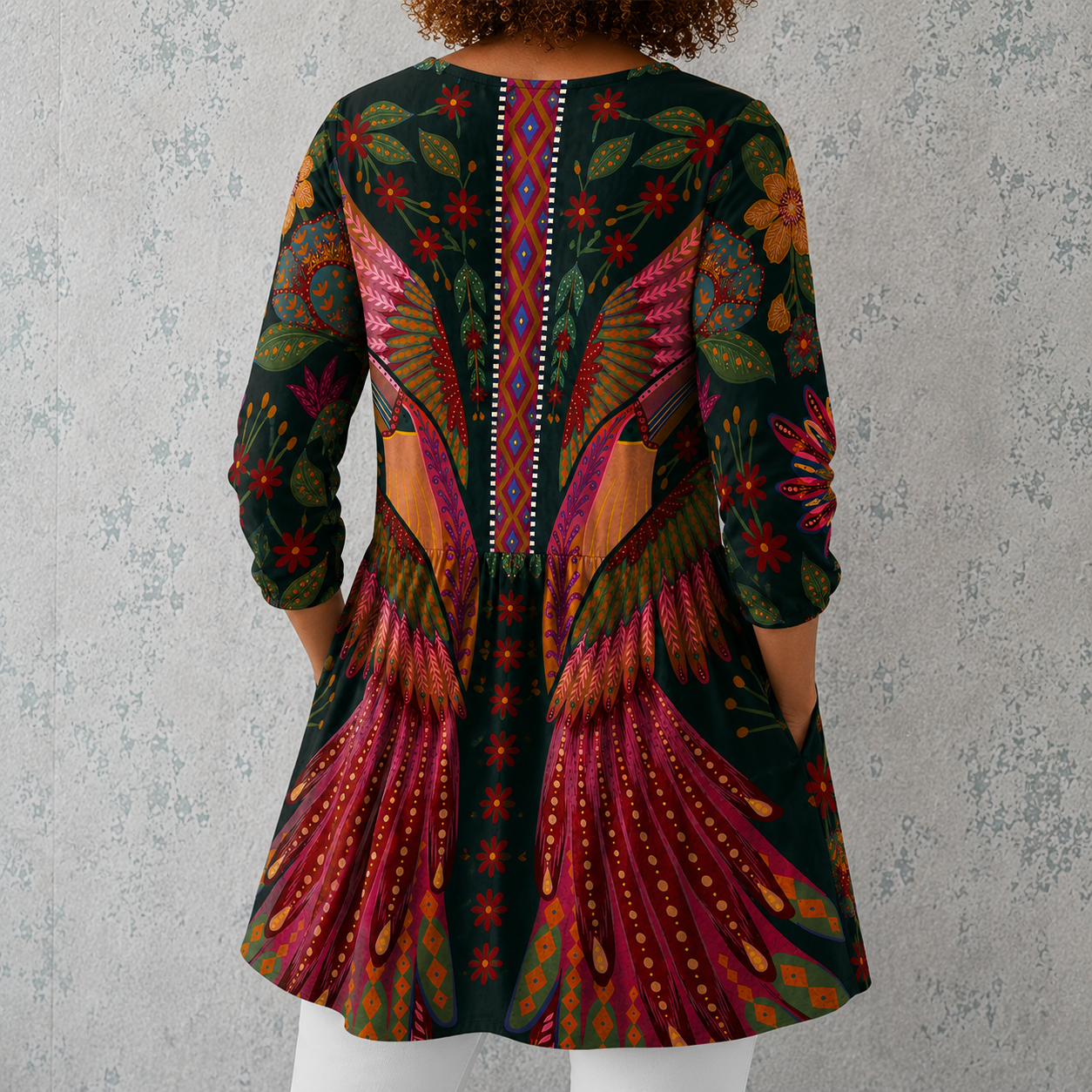 Manon™ | Lange Bluse aus Leinen mit ethnischem Bohème-Druck