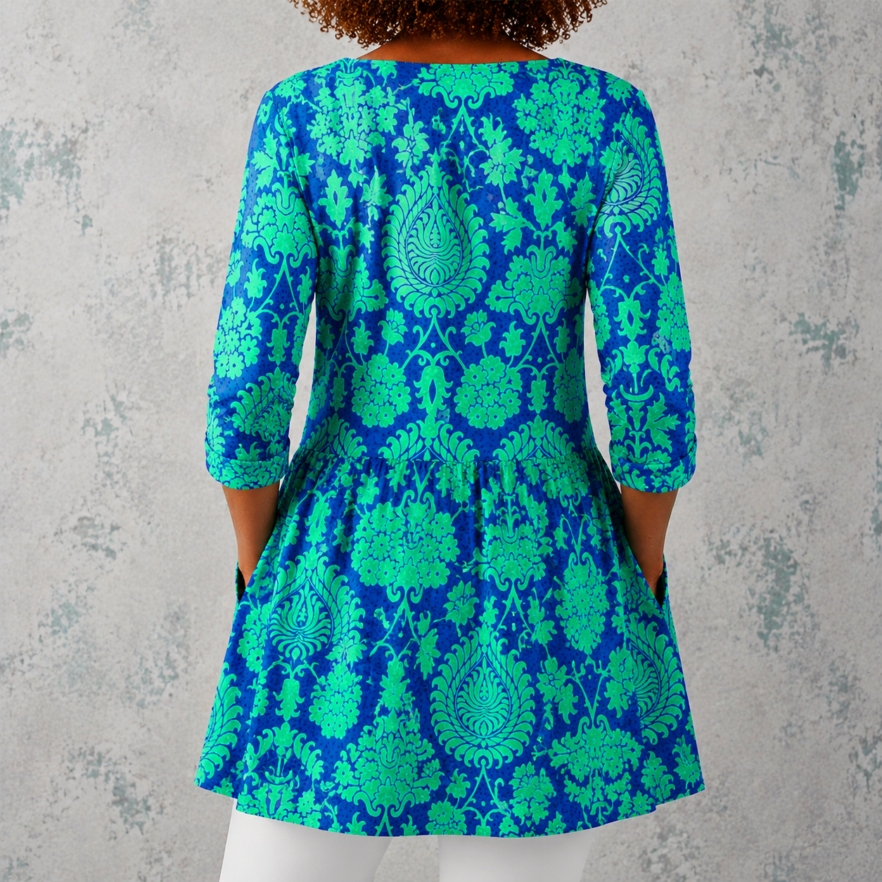 Inès | Lange Bluse aus Leinen mit damastartigem Barockmuster