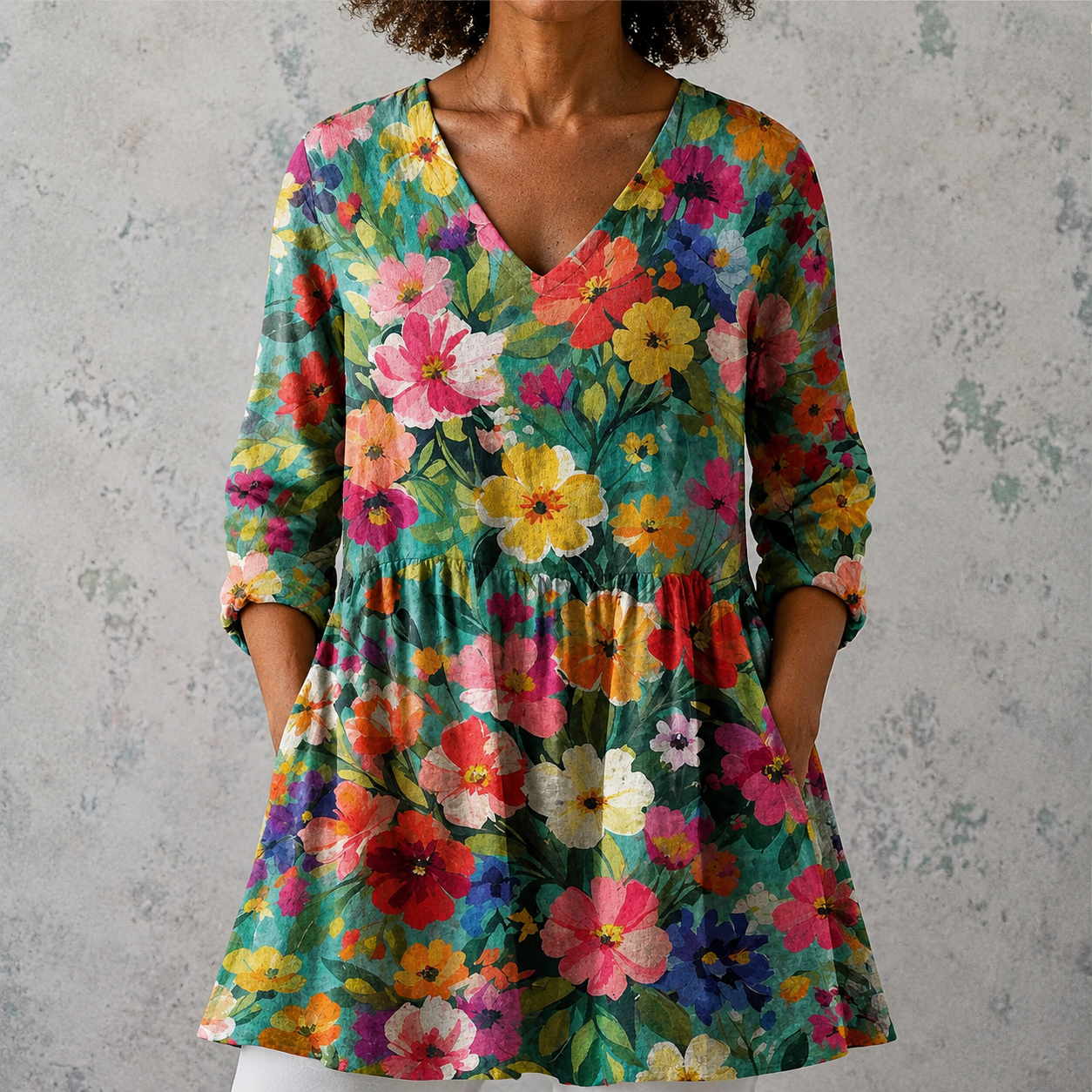 Nora | Lange Bluse aus Leinen mit floralem Gartenmuster