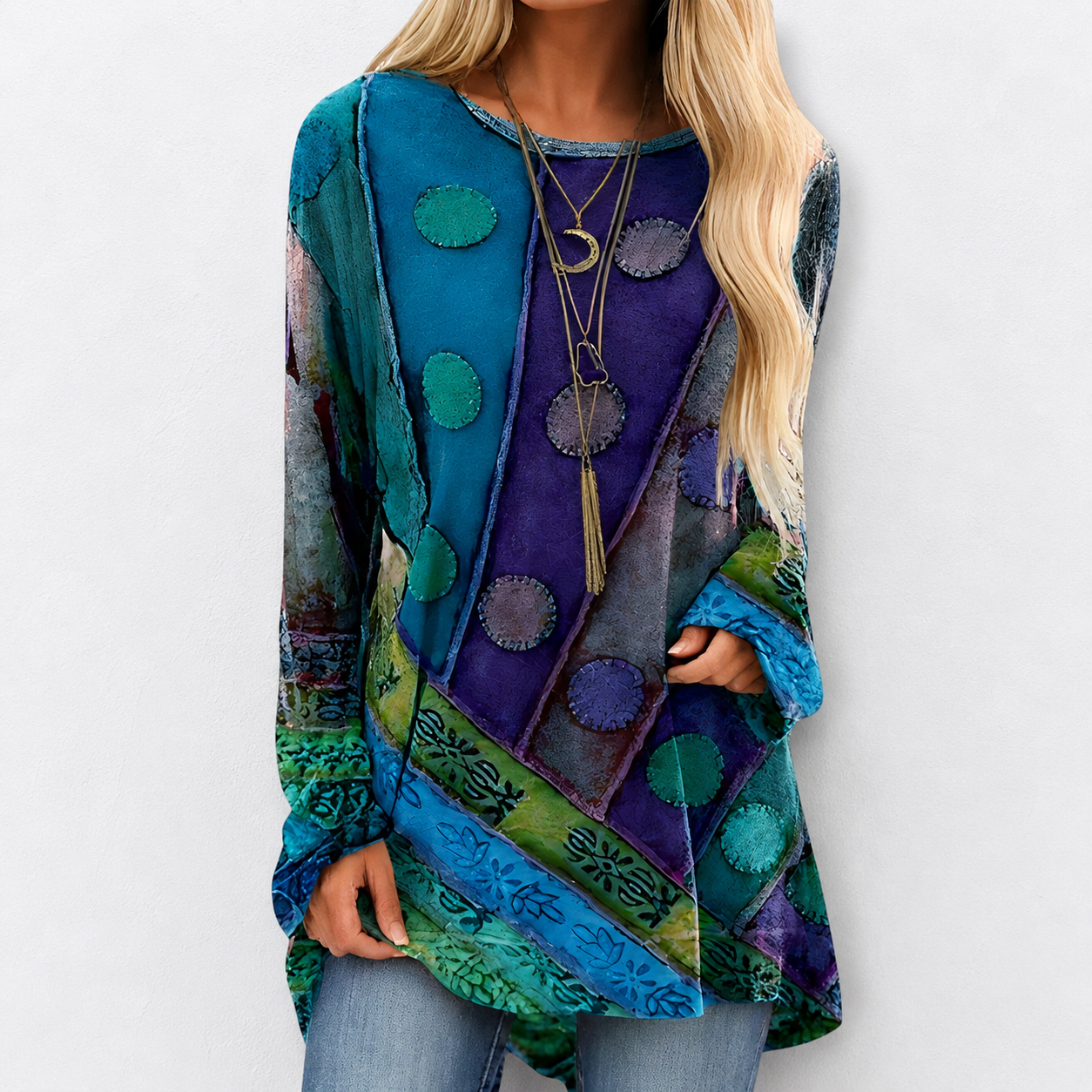 Smilla™ | Tunika mit ethnischem Patchwork-Druck