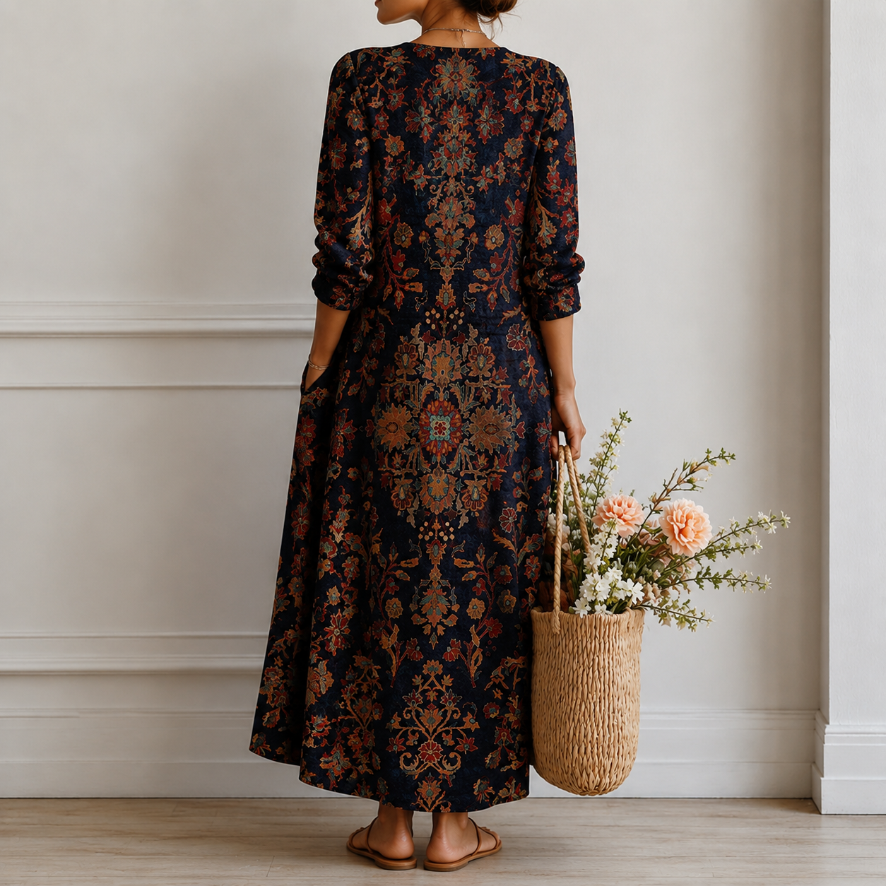 Trudi™ | Elegantes Boho-Kleid mit Orient-Ornament in Navy
