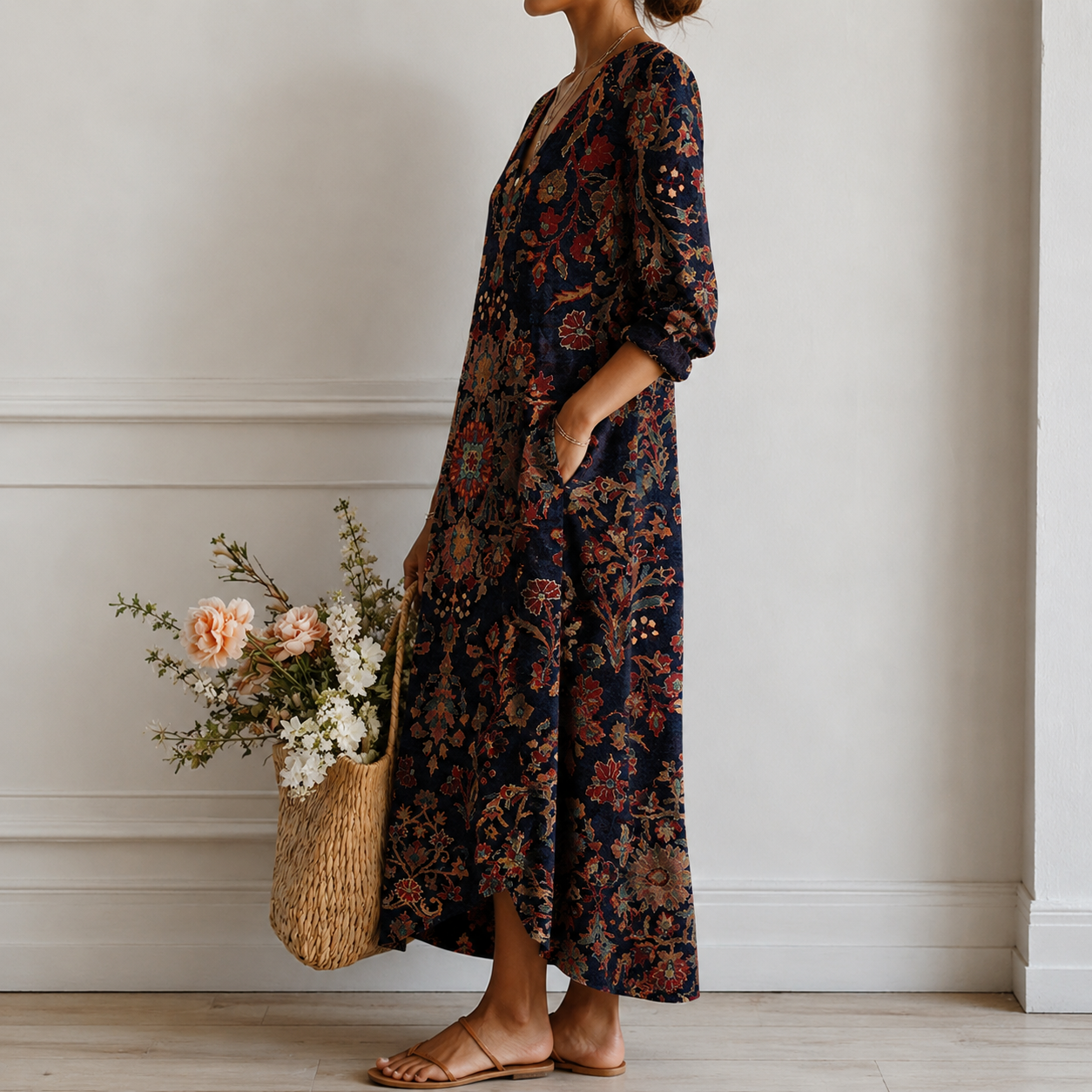 Trudi™ | Elegantes Boho-Kleid mit Orient-Ornament in Navy