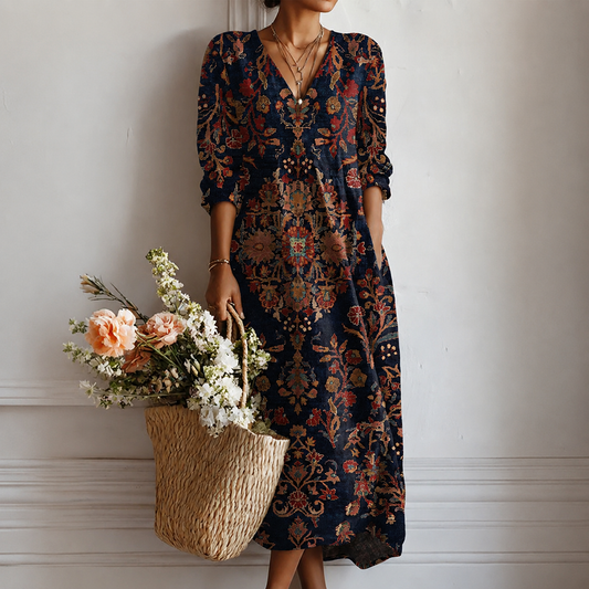 Trudi™ | Elegantes Boho-Kleid mit Orient-Ornament in Navy