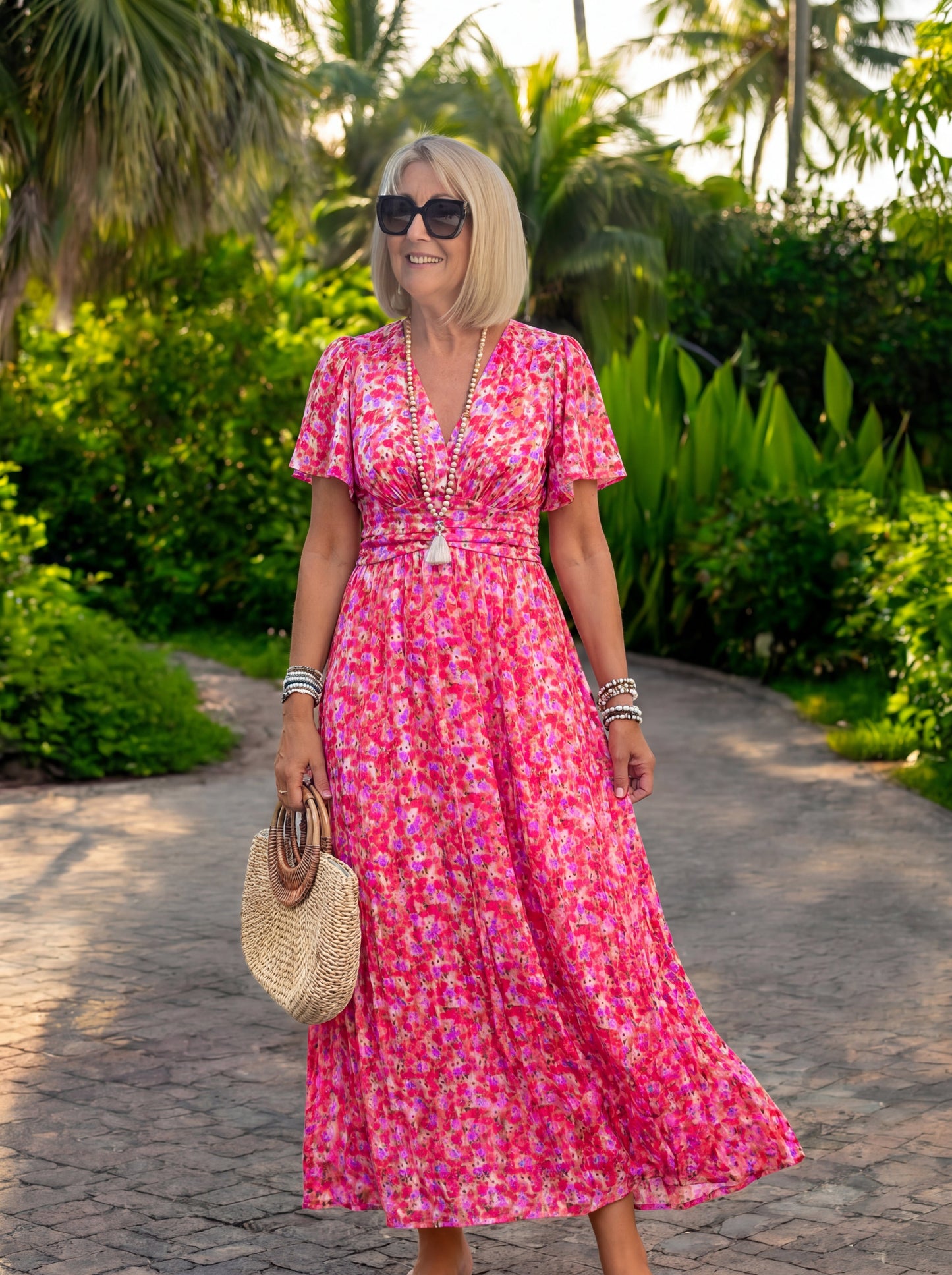 Elis – Langes, luftiges Kleid mit floralem Muster