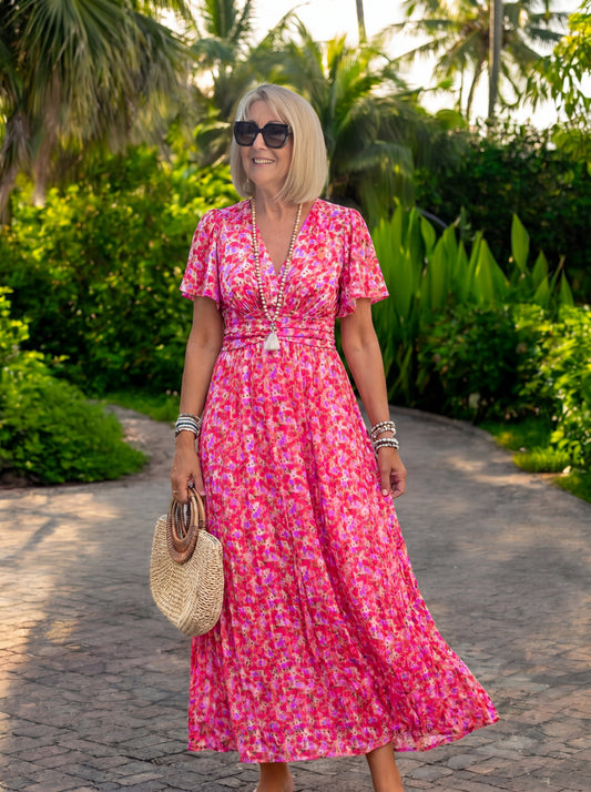 Elis – Langes, luftiges Kleid mit floralem Muster