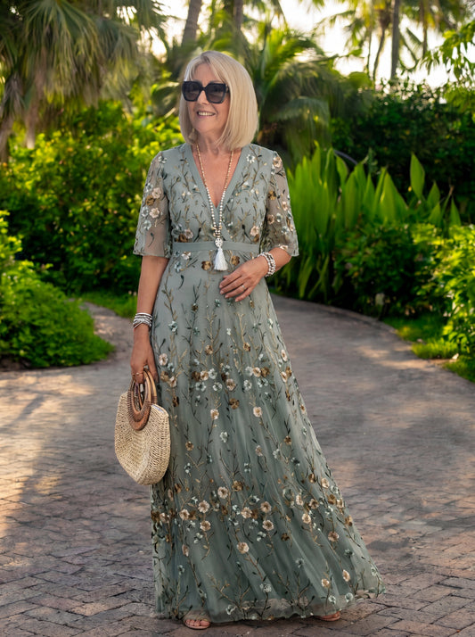 Melodi – Langes Blumenmaxikleid mit V-Ausschnitt