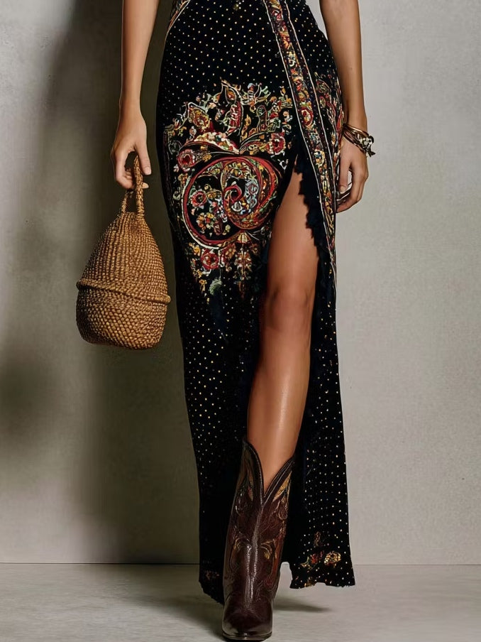Christiane™ | Elegantes Boho-Maxikleid mit Orient-Ornament in Schwarz