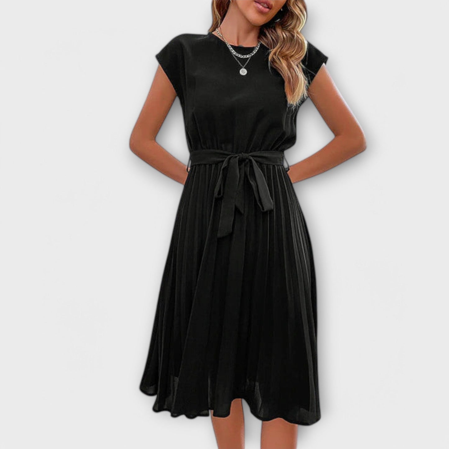 Claire - Kurzarm, gefältete, lässige Midikleid
