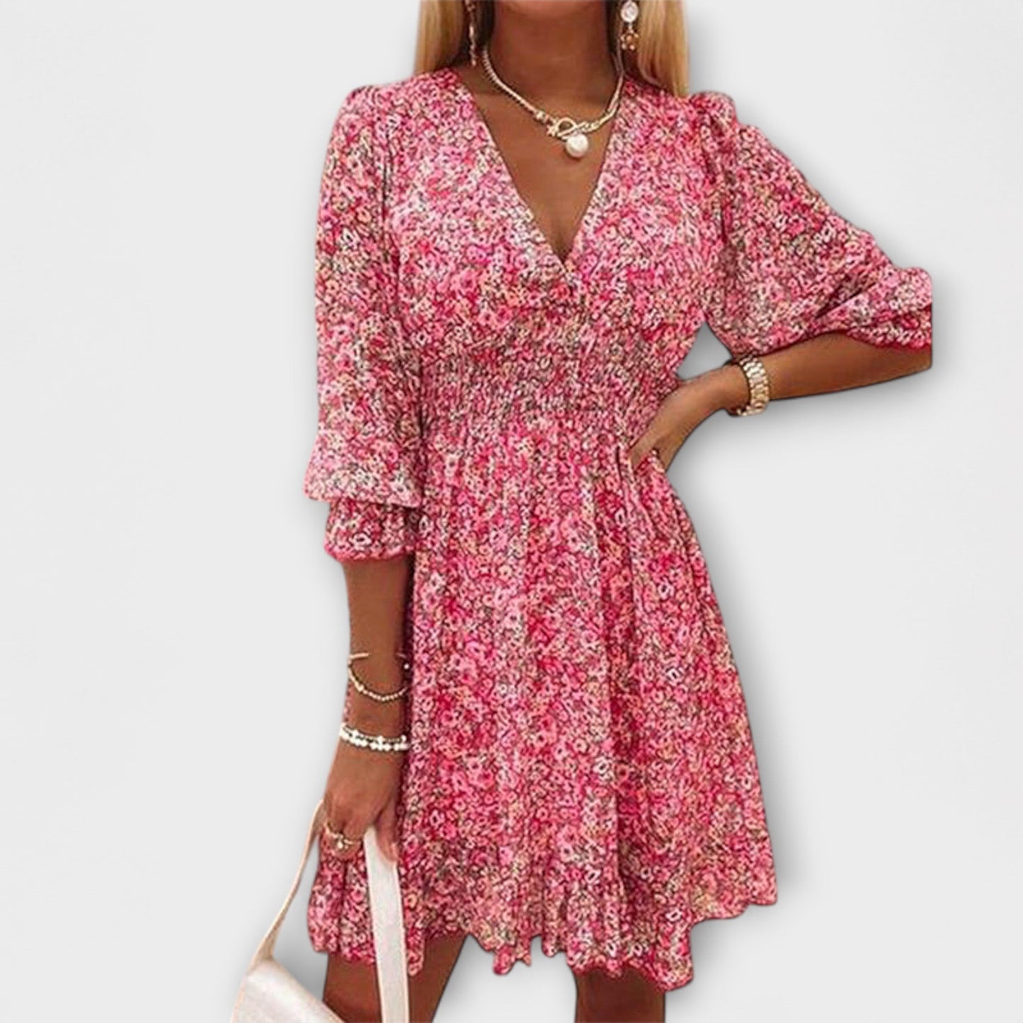Blumiges Puffärmelkleid für Damen
