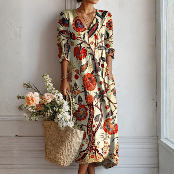 Theresa™ | Boho-Kleid mit floralem Rankenmuster