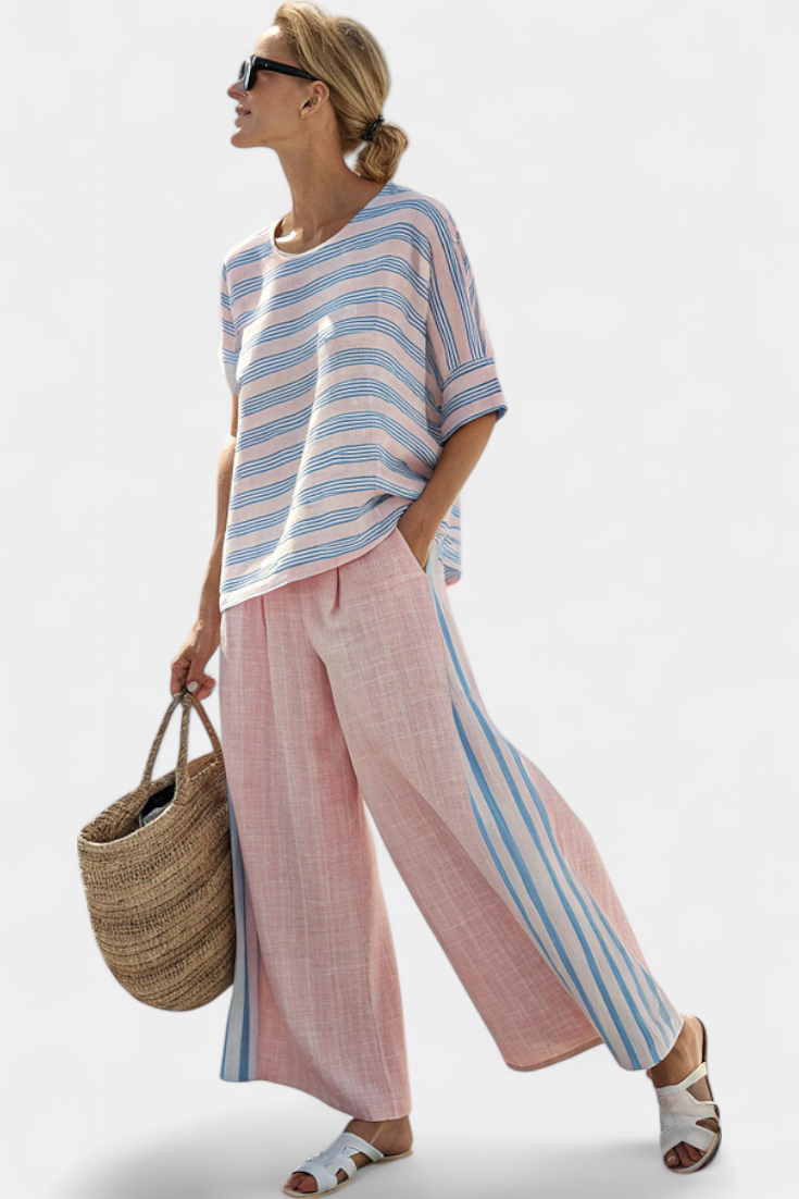 Cecília - Set aus Bambus-Leinen in Rosa