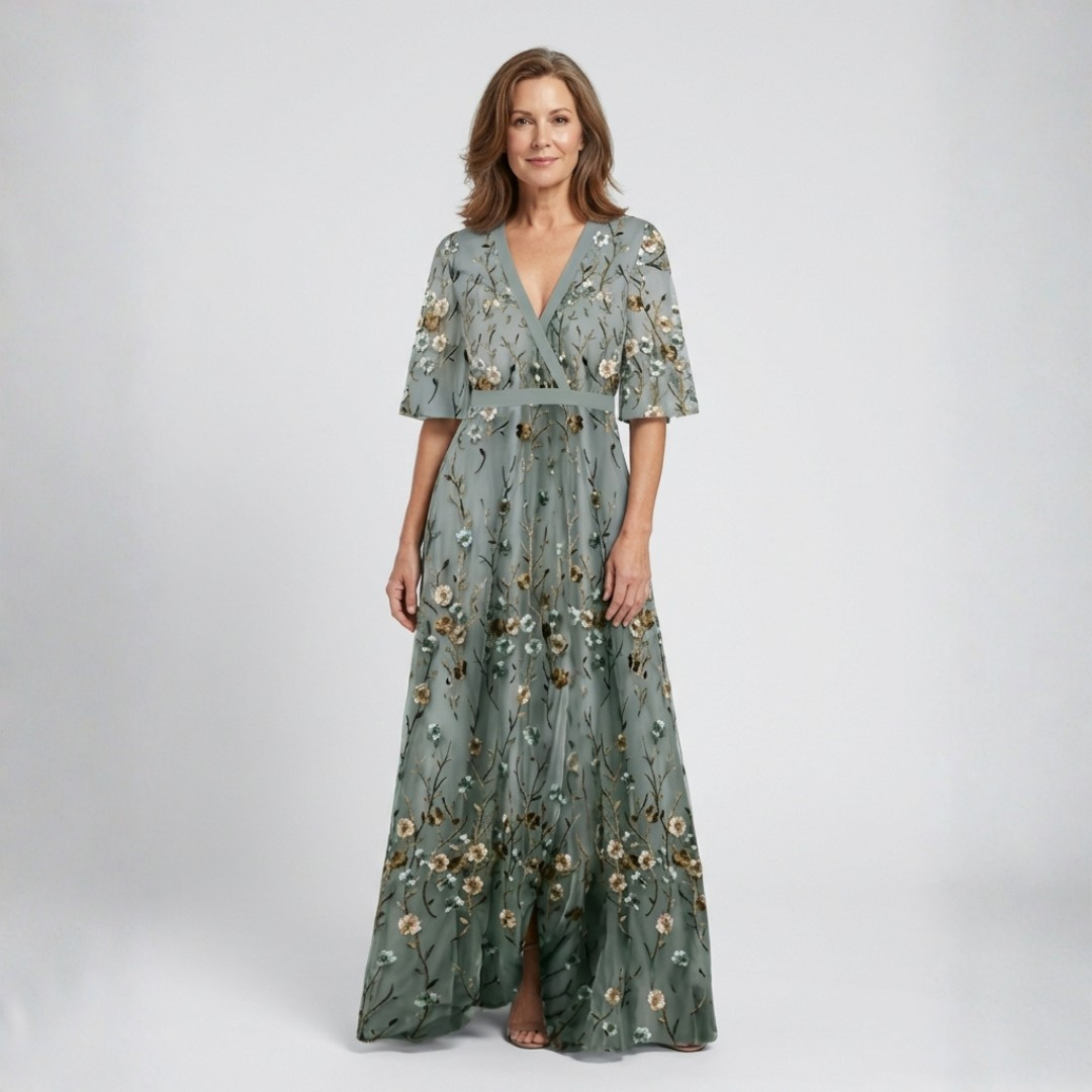 Melodi – Langes Blumenmaxikleid mit V-Ausschnitt