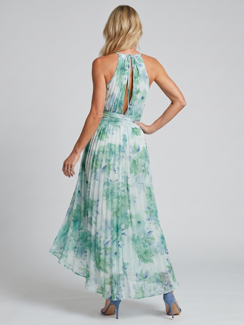 Portia | Faltendes Halter-Soft-Blumenmuster-Midikleid