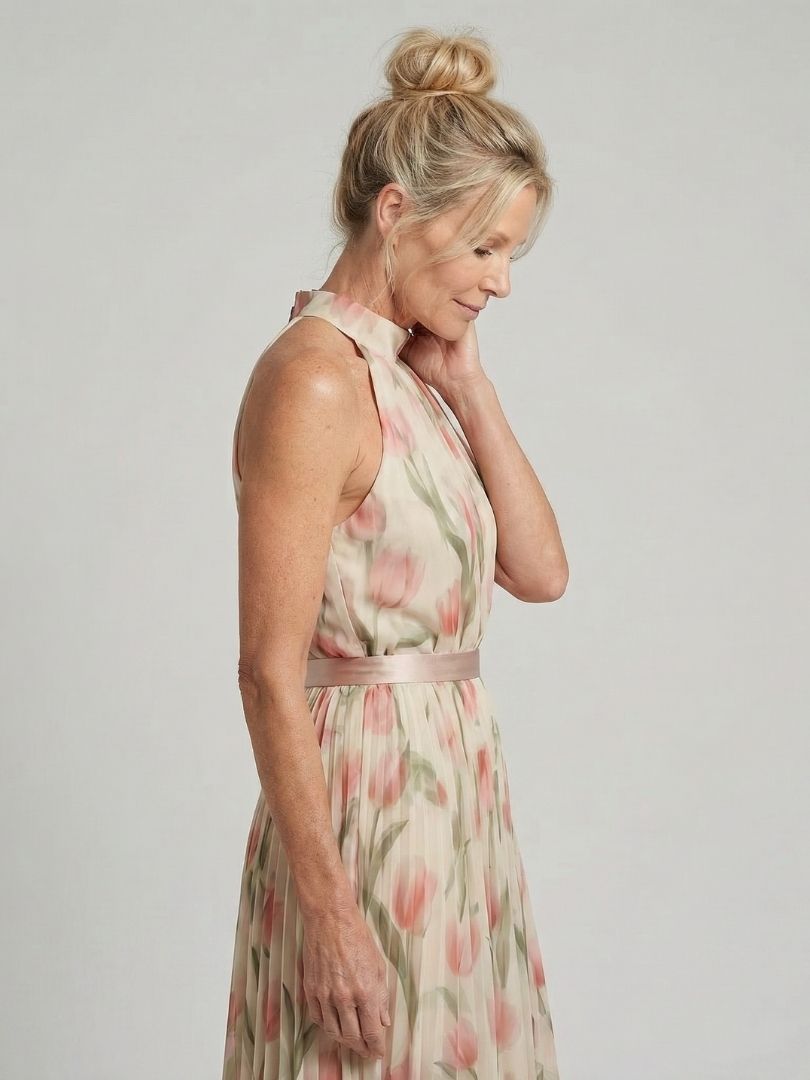 Aurelle | Blumenmuster Midi Kleid mit Haltern